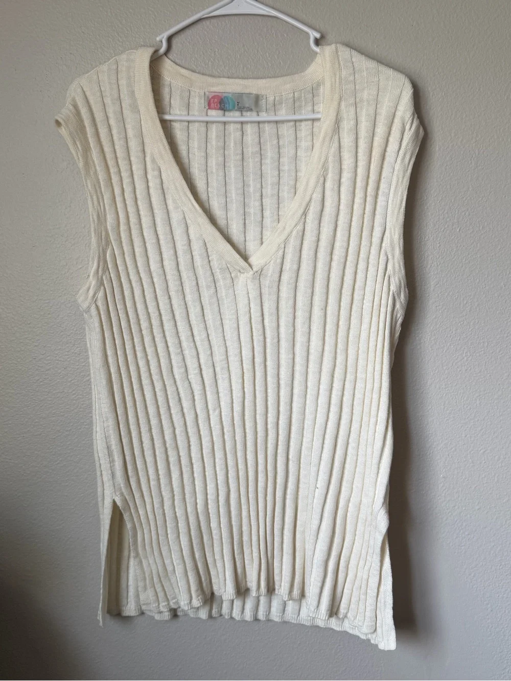 Free People Beach Veda white linen blend ribbed sweater vest L Coastal Cowgirl